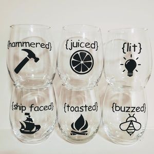 6 Adult Humor Hand Made Stemless Wine Glasses